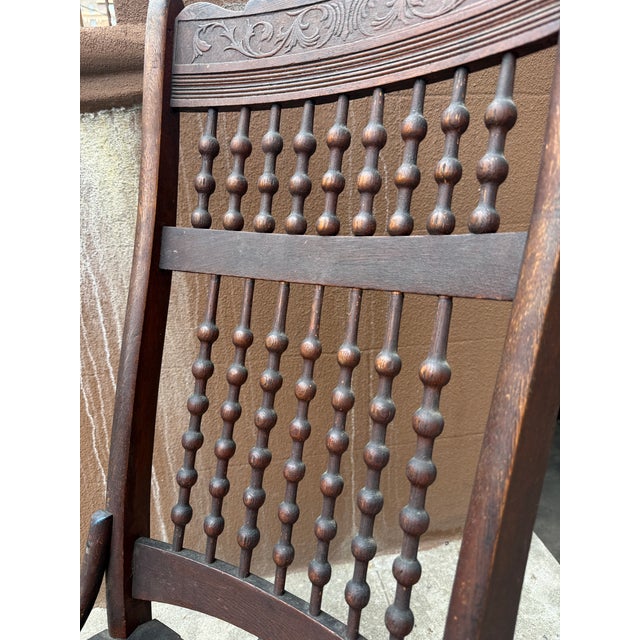 Late 19th Century Early 20th/Late 19th Century Victorian Rocking Chair With Spindle Back and Cane Seat For Sale - Image 5 of 12
