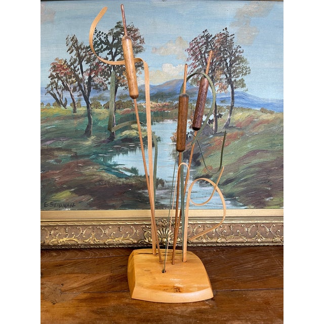 1980s Handcrafted Wooden Cattail a Sculpture by Wood N' Things, Minnesota Studio Craft Botanical Art For Sale - Image 4 of 10
