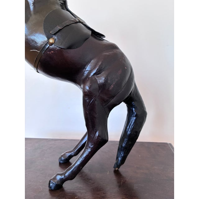 VIntage Handcrafted Leather Horse Statue With Brass Appointments For Sale - Image 12 of 14