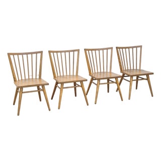 Midcentury Modern Russel Wright for Conant Ball Solid Birch Spindle Back Dining Chairs, Set of 4 For Sale