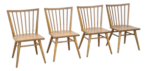 Midcentury Modern Russel Wright for Conant Ball Solid Birch Spindle Back Dining Chairs, Set of 4