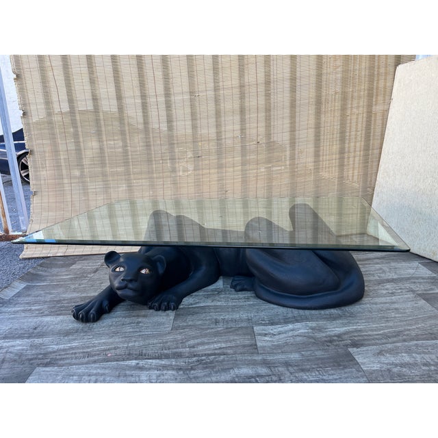 Large Hollywood Regency Black Panther Sculptural Base Coffee Table. Circa 1970s For Sale In Miami - Image 6 of 17