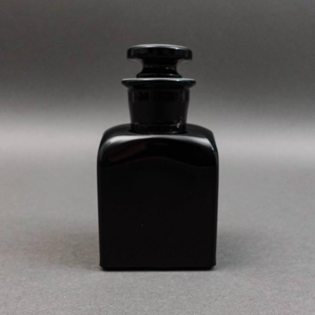 Bohemian Mary Gregory Enamel Black Amethyst Art Glass Bottle For Sale - Image 4 of 10
