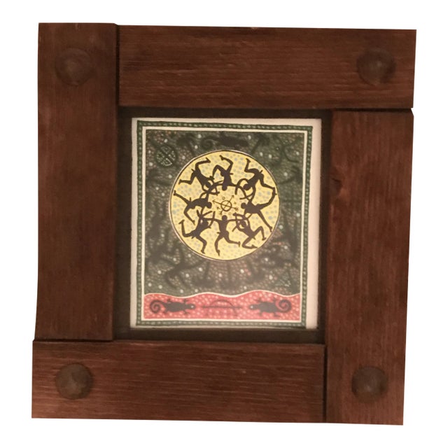 Vintage Folk Art Framed Acrylic Painting For Sale