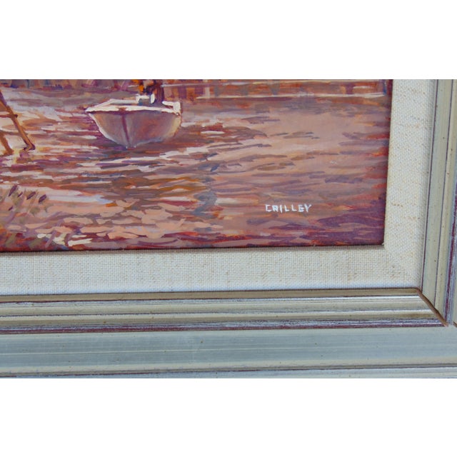 Original Vintage Oil Painting "Port" by Joseph Crilley 17"w X 12.5"h Framed For Sale - Image 9 of 10