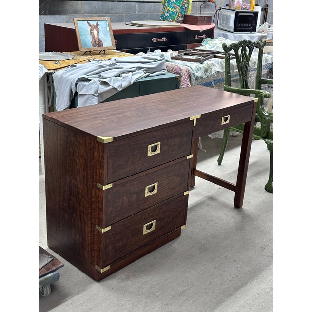 Campaign 1980s Drexel Campaign Style Desk For Sale - Image 3 of 11