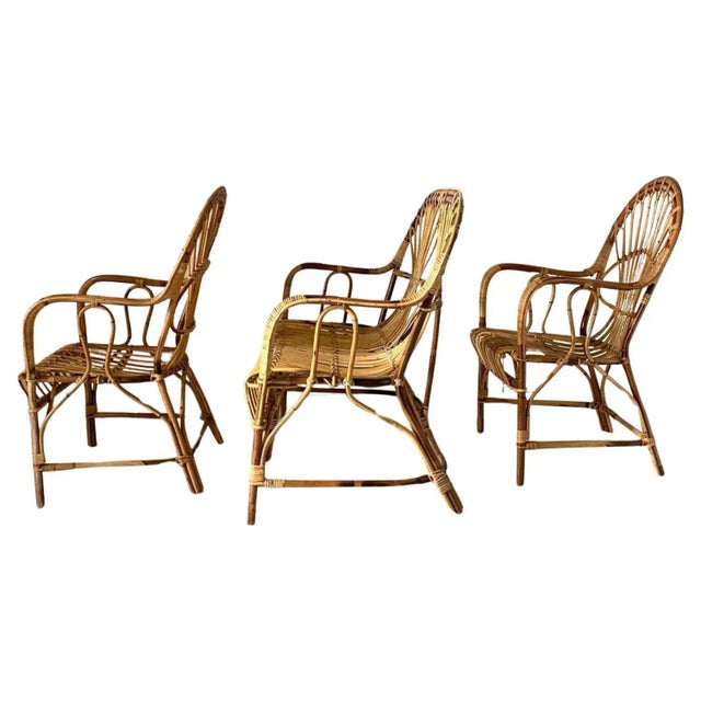 Mid-Century Modern Bamboo and Wicker Sofa and Armchairs, 1960s, Set of 3 For Sale - Image 3 of 10