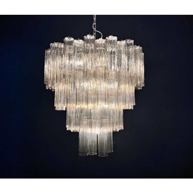 Large Vintage Murano Glass Tiered Chandelier with Smoked Glass Tube, 1990s For Sale - Image 12 of 16