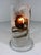 Table lamp by Mazzega, Italy. Thick colourless glass with in it brown/amber figures. On the glass foot are 2 half round...