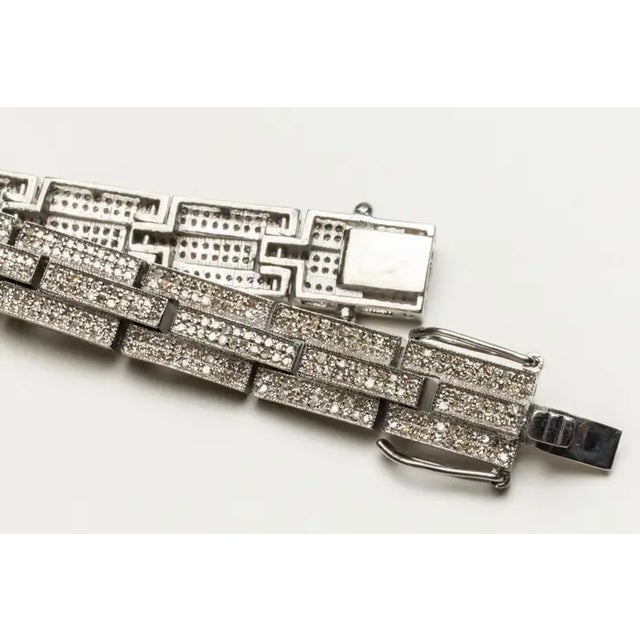 Pave` Diamond and Sterling Silver Link Bracelet For Sale - Image 4 of 6