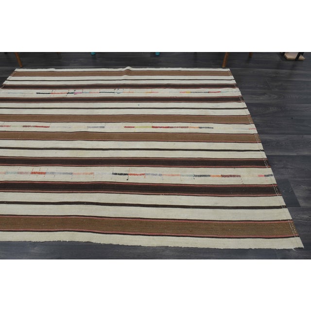 Beige 1970s Vintage Handmade Wool Cotton Beige Brown Kilim Area Rug For Sale - Image 8 of 11