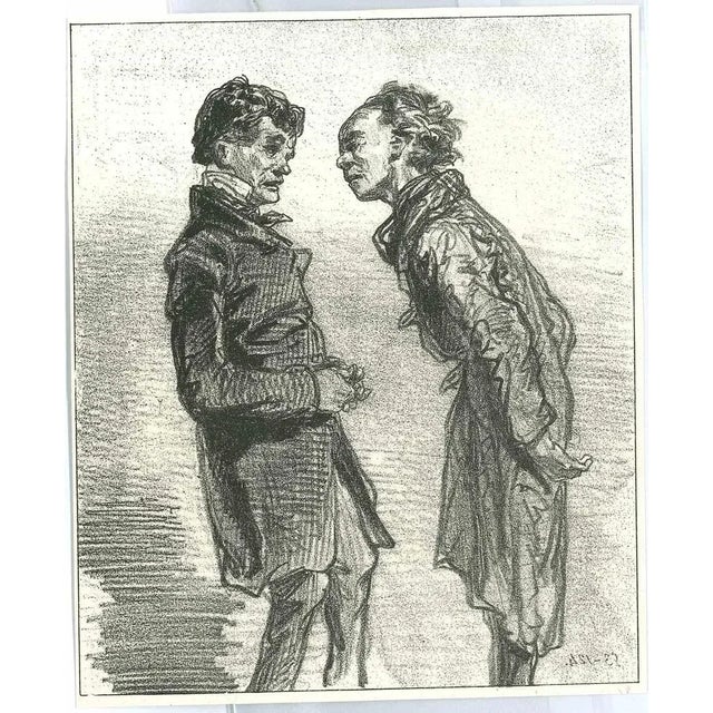 Stern looking is an original lithograph on ivory-colored paper, realized by the French draftsman Paul Gavarni (after)...