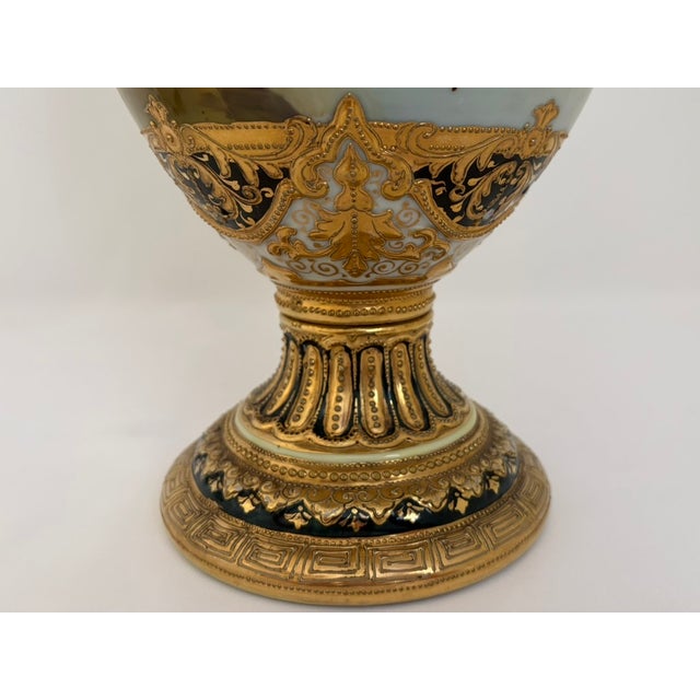 Antique Nippon Hand-Painted Scenic Covered Urn With Gilt & Jeweled Enamel, C. 1900 For Sale - Image 11 of 18