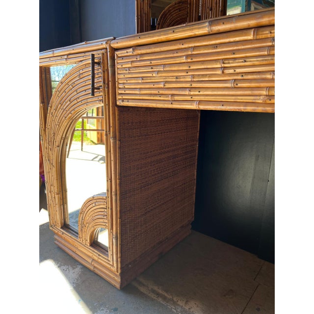 Vintage Bamboo Dressing Table with Bamboo Framed Mirror For Sale - Image 4 of 16