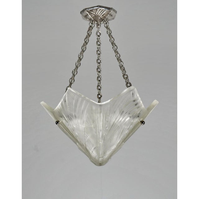 Hettier & Vincent A stunning 1925-1935 French art deco hanging fixture by Hettier & Vincent in nickel plated bronze or...