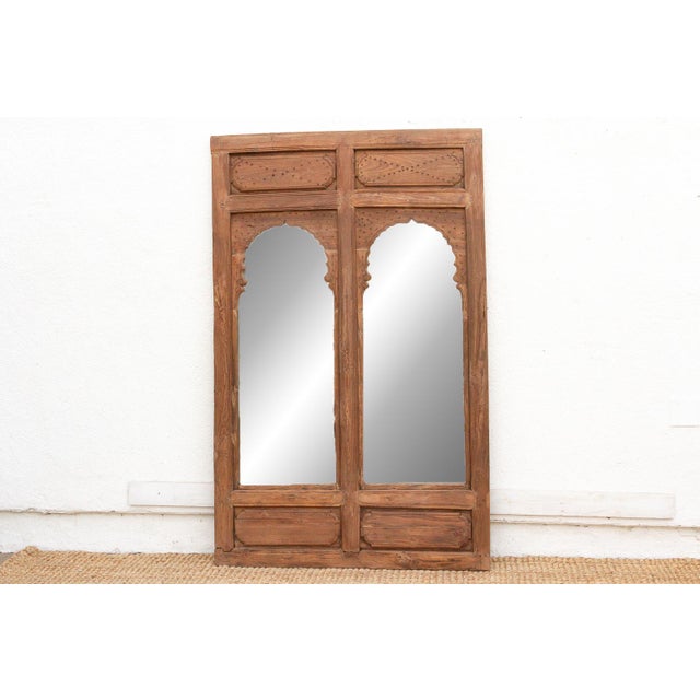 Indian Early 1800's Double Arch Tall Haveli Mirror For Sale - Image 3 of 7
