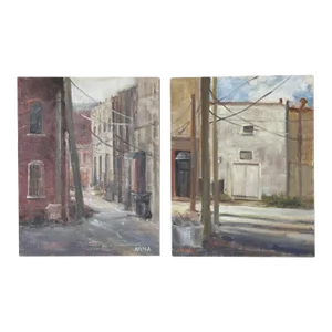 Vintage Post-Impressionist Studies of Urban Landscapes in Philadelphia, Signed (Oil on Board)