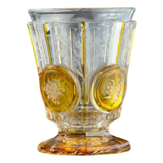 Antique Amber Cut Glass Vase with Floral Medallions, 1890s For Sale