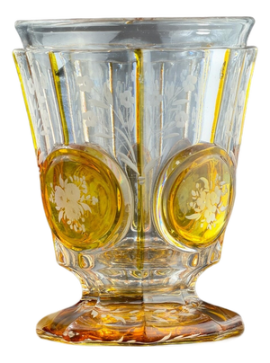 Antique Amber Cut Glass Vase with Floral Medallions, 1890s