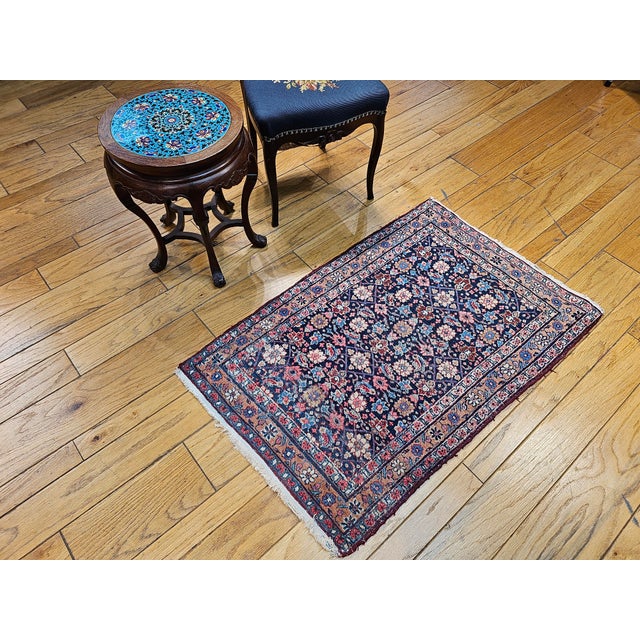 Vintage Persian Malayer Area Rug, Handwoven Allover Geometric Design, Navy & Red, 3’ X 4’ For Sale - Image 10 of 11
