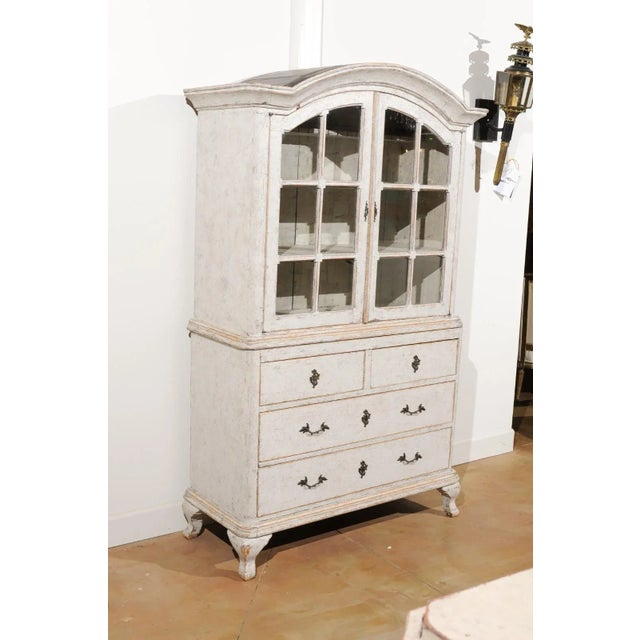 White Swedish Rococo Style 19th Century Painted Vitrine with Glass Doors and Drawers For Sale - Image 8 of 12