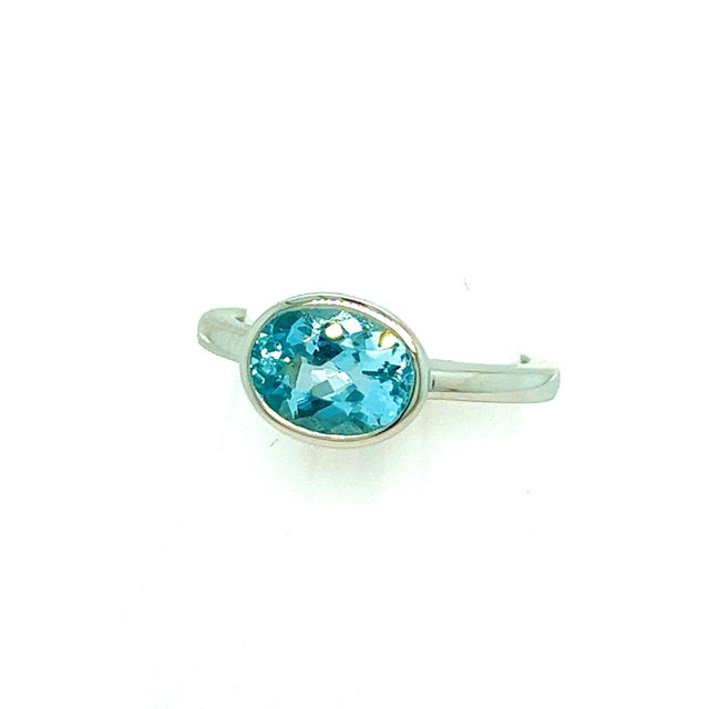 Traditional Natural Aquamarine Ring 6.5 14k W Gold 1.64 TCW Certified For Sale - Image 3 of 14