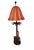 Vintage Palm Beach Regency Cast Iron Palm Tree Monkey Table Lamp W/ Hard Pleated Bell Red Parasol Shade For Sale - Image 10 of 12