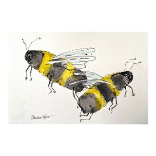 “Big Bees” Watercolor and Ink Painting by Sandra Wright For Sale