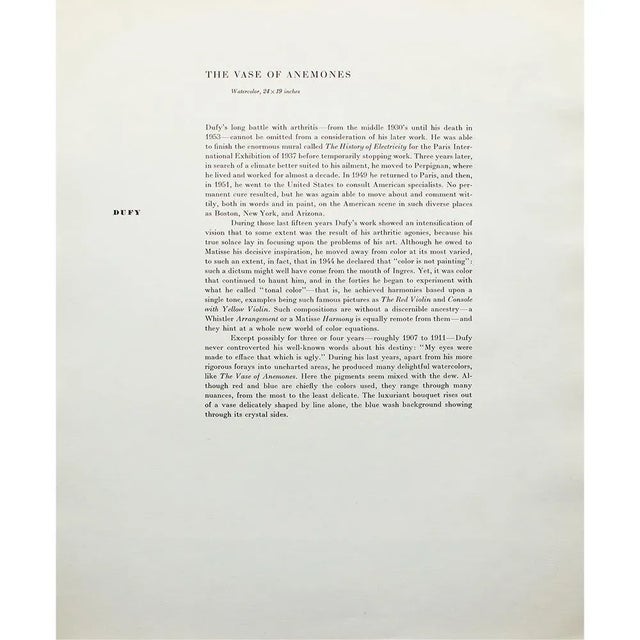 1950s 1950s After Raoul Dufy "The Vase of Anemones", First Edition Swiss Full-Color Print For Sale - Image 5 of 9