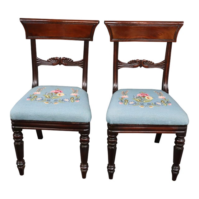 Federal Style Needlepoint & Mahogany Side Chairs - a Pair For Sale