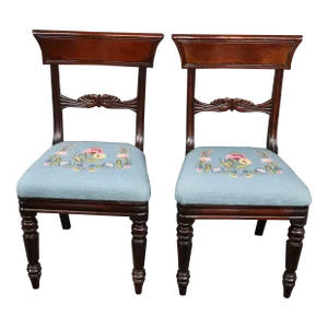 Federal Style Needlepoint & Mahogany Side Chairs - a Pair