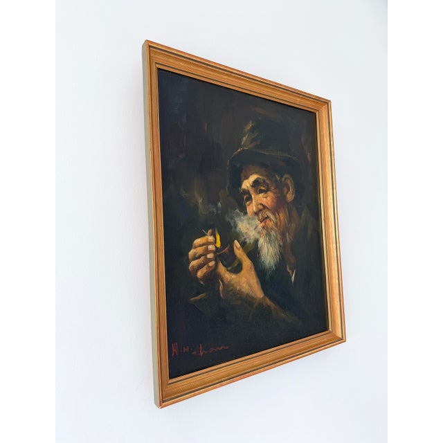 Wahso Chan, Smoking Chinese Elder of San Francisco, 1930s, Oil Painting on Canvas, in Flawless conditions. Designed 1920...