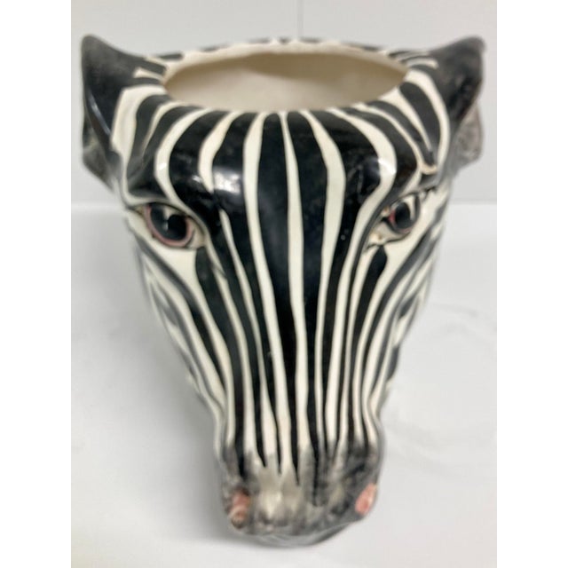 Boho Chic Boho Chic Zebra Ceramic Cachepot For Sale - Image 3 of 12