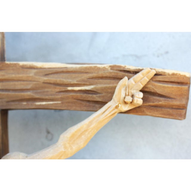 Brown Large Hand Carved Wooden Crucifix, 1960s For Sale - Image 8 of 14