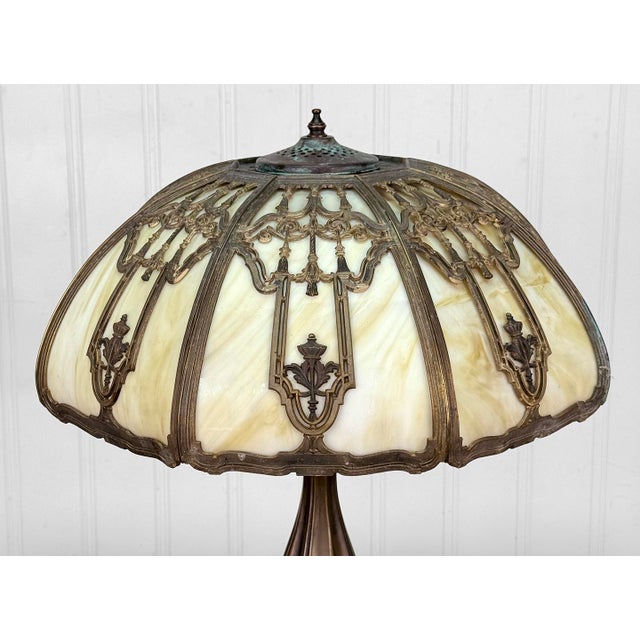 Antique Art Nouveau Carmel Slag Glass Table Lamp For Sale - Image 6 of 14