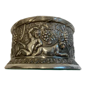 1970s Silver Plate Wine Coaster With Putti & Grapes