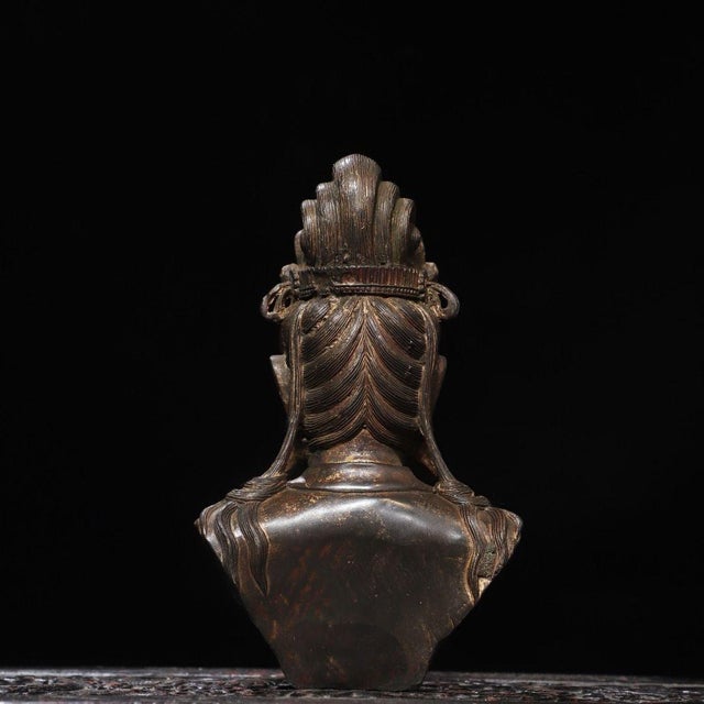 Vintage Gilt Bronze Bodhisattva Head Bust / Guanyin Statue For Sale In Los Angeles - Image 6 of 9