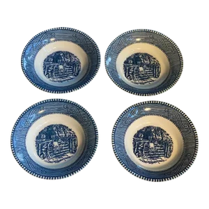 1980s Royal China Usa Currier & Ives Blue Fruit Bowls- Set of 4