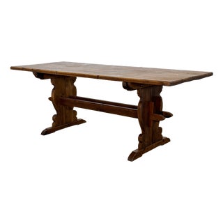 Mid-Century Scandinavian Modern Rustic Pine Trestle Dining Table, 1940s For Sale