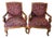 Powell Burgundy Tapestry Carved Wood Scroll-Arm Accent Chairs - Pair For Sale