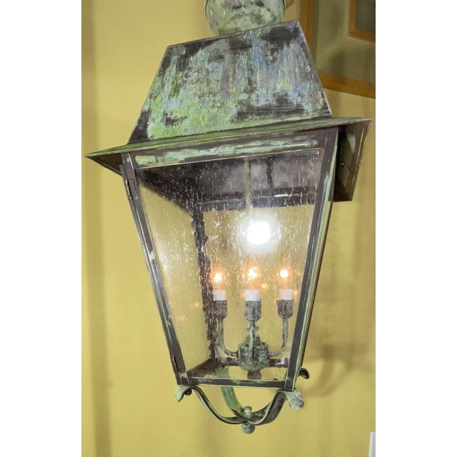 2010s Large Four Sides Brass Hanging Lantern 32” X 14” X 14” For Sale - Image 5 of 12