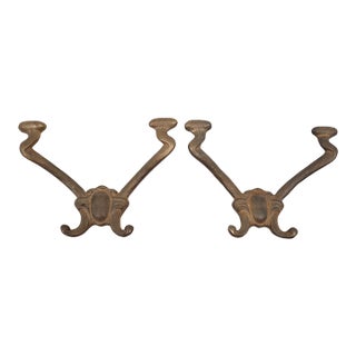 Pair of Antique Victorian Brass Hall Tree Hooks For Sale