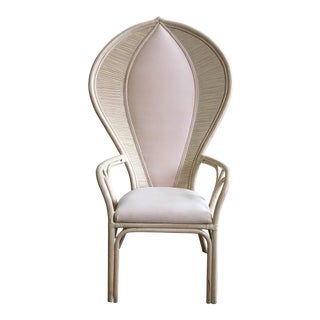 Vintage 1970s Peacock Rattan Arm Chair For Sale