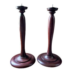 Antique Tall Wooden Candle Holders - a Pair