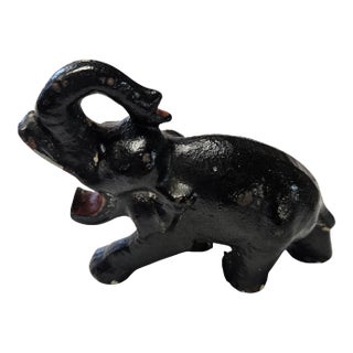 1940s Old Distressed Cast Iron Black Elephant Bottle Opener For Sale