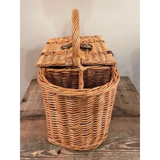 Vintage Wicker Wine & Cheese Basket- Lined For Sale - Image 4 of 9