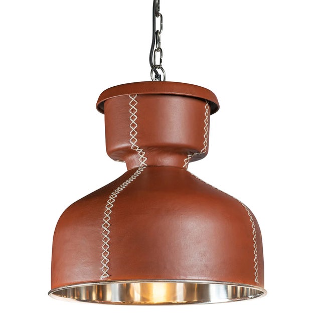 Industrial Matthew Izzo Home Small Leather Dome Pendant Light For Sale - Image 3 of 3