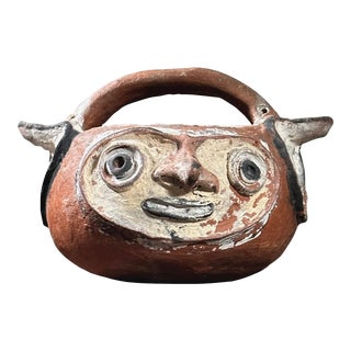 Vintage Anthropomorphic Chambri Wood Fired Folk Art Polychrome Earthenware Damarau For Sale