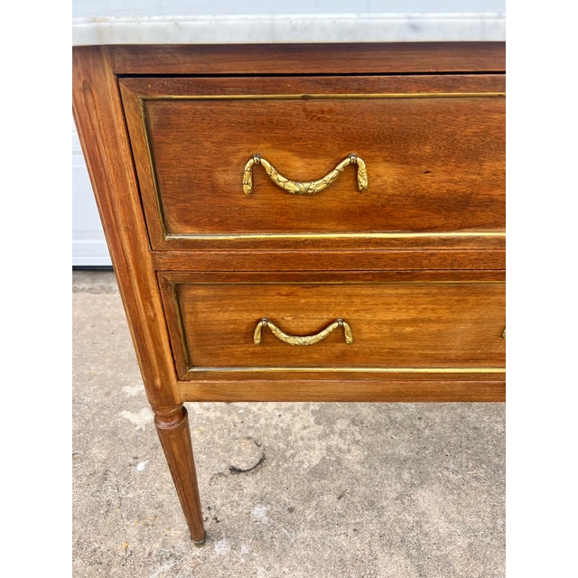 French 19th Century Louis XVI Walnut Carrara Marble Top Chest of Drawers For Sale - Image 9 of 12