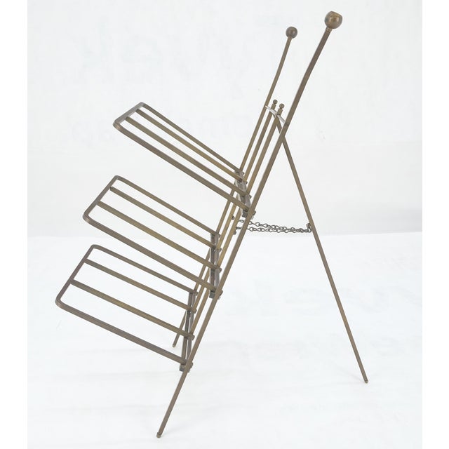 Machined Solid Brass Folding Magazine Rack Shelf Nice Brass Patina Clean! For Sale - Image 6 of 13